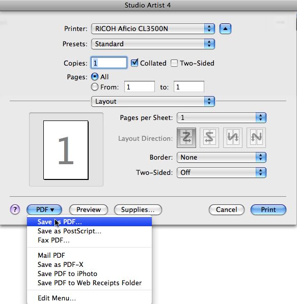 PDF output Using SVG Print Dialog